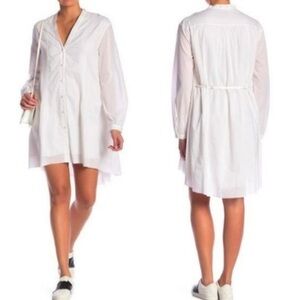 Rag & Bone Cotton ButtonDown Pintuck Pleated Tuxedo Tunic Long Sleeve Mini Dress